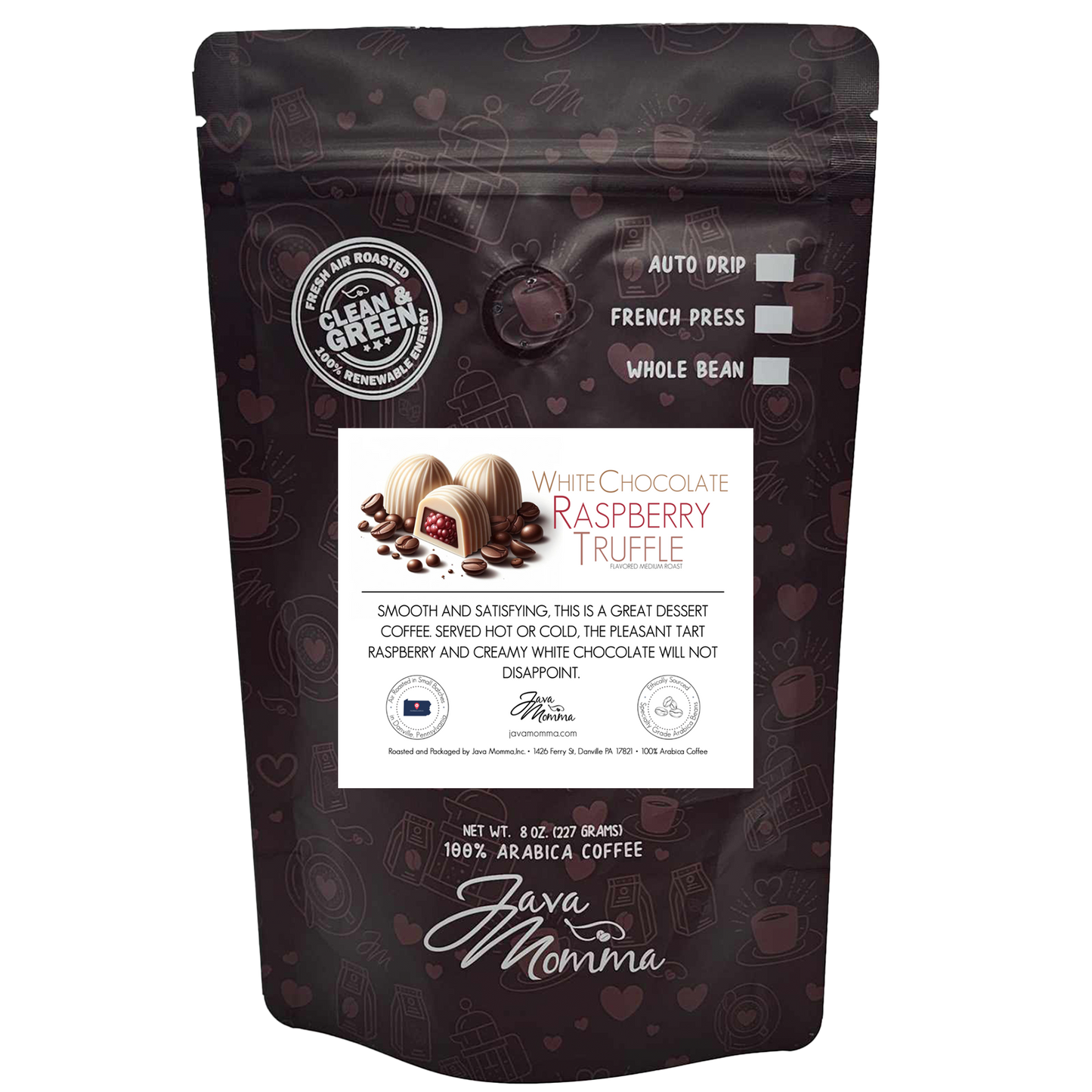 White Chocolate Raspberry Flavored Coffee: Auto Drip / Regular / 1/2 pound