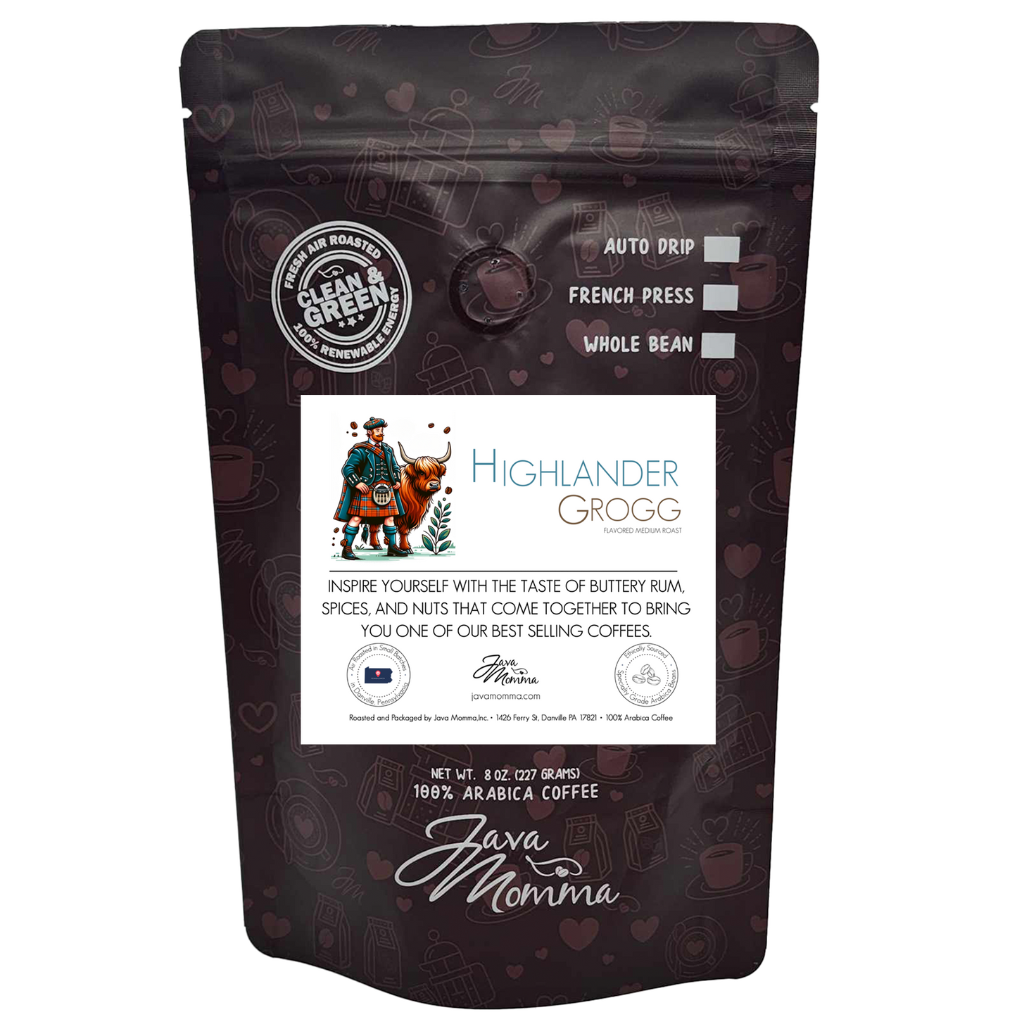 Highlander Grogg Flavored Coffee: Auto Drip / Decaffeinated / 1/2 pound