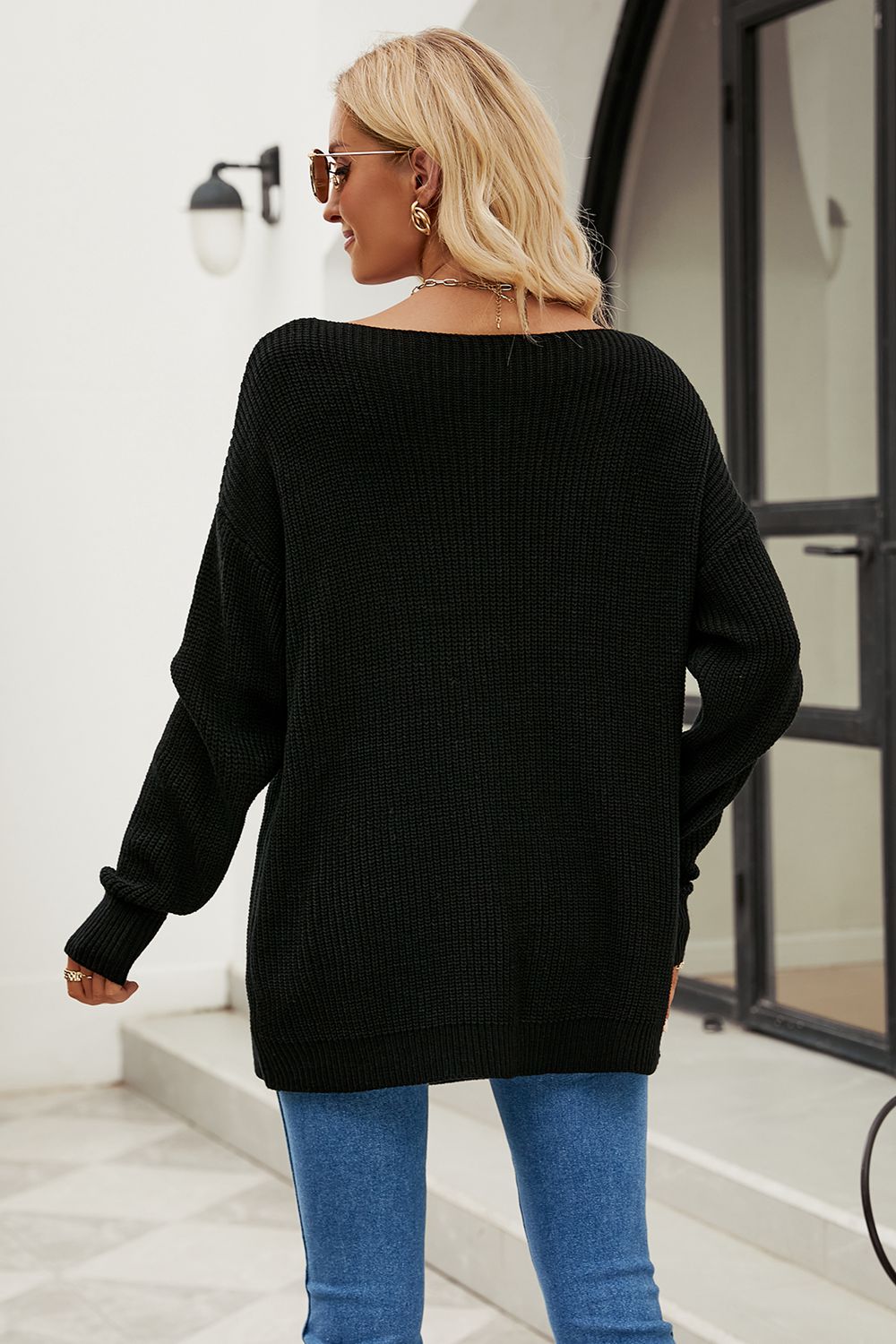 Boat Neck Dropped Shoulder Knit Top