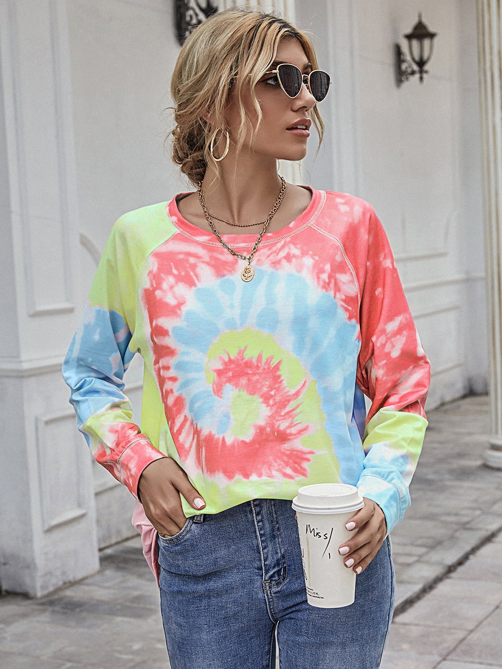 Printed Round Neck Raglan Sleeve Tee