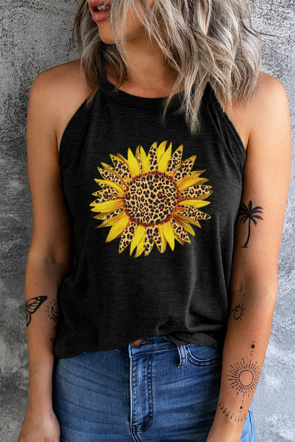 Sunflower Graphic Round Neck Tank