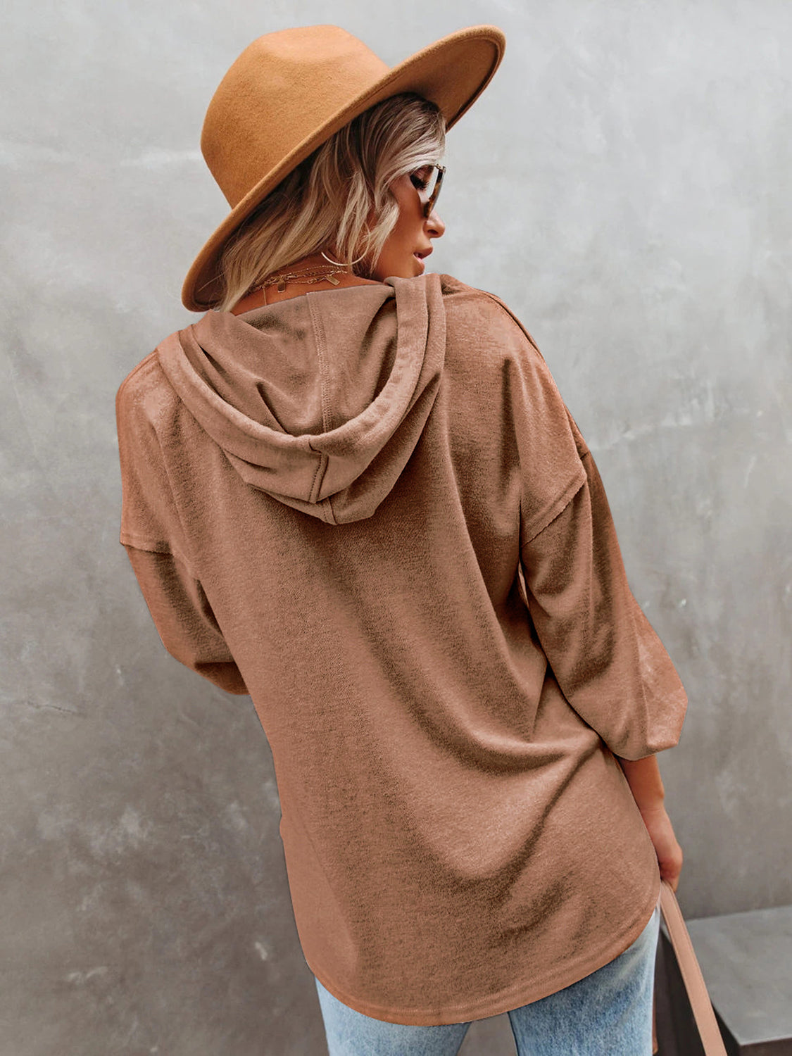 Buttoned Drop Shoulder Hoodie