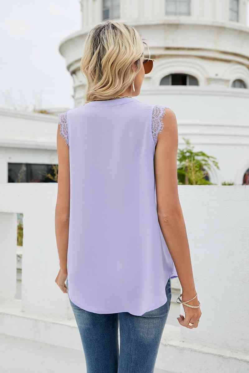 Eyelash Trim Spliced Lace Sleeveless Top