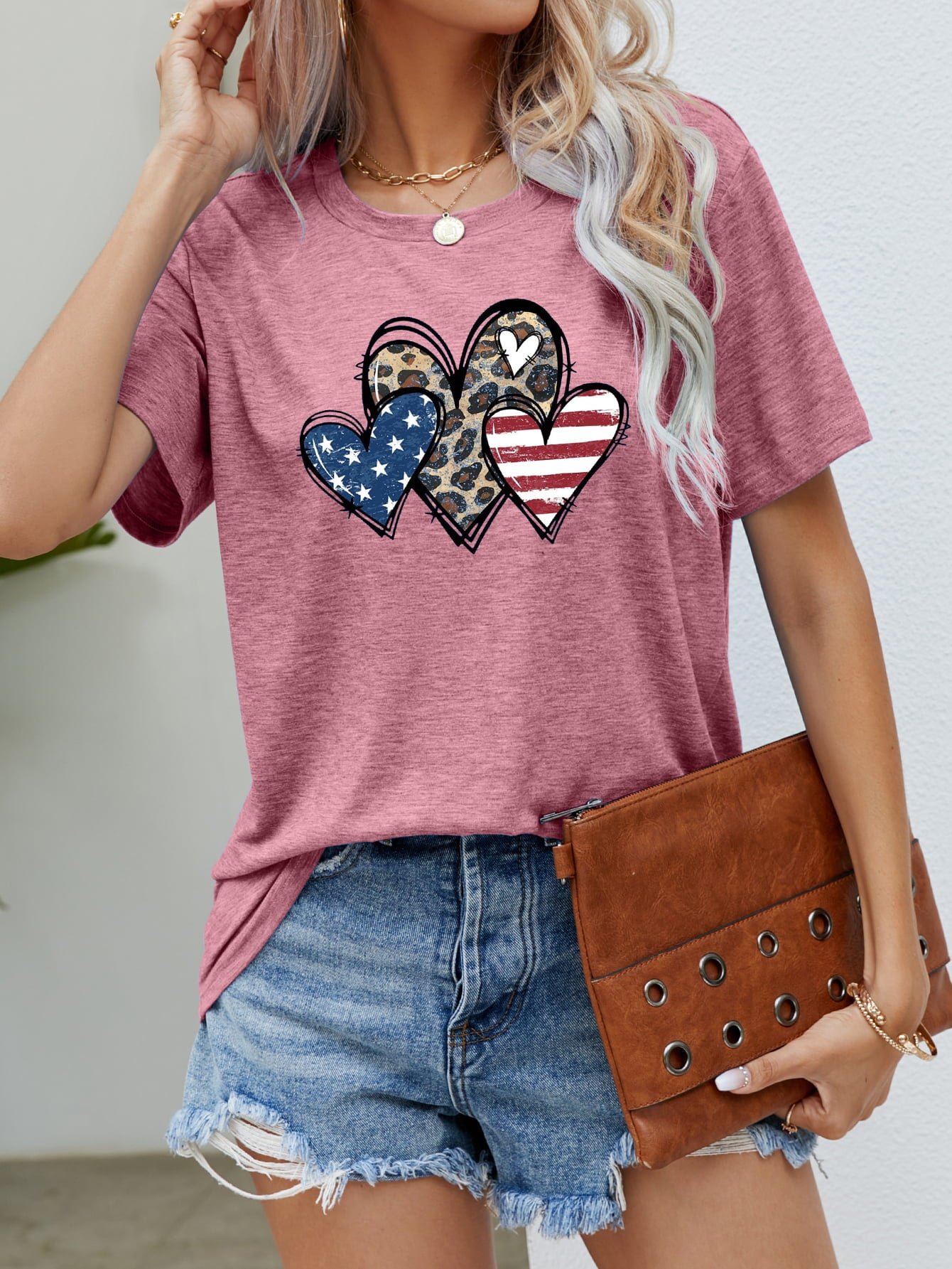 US Flag Leopard Heart Graphic Tee