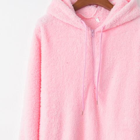 Quarter-Zip Drawstring Teddy Hoodie