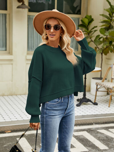 Round Neck Lantern Sleeve Sweater