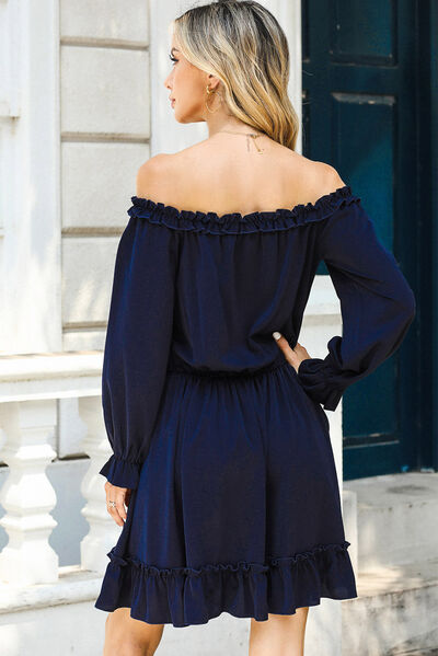 Frill Off-Shoulder Flounce Sleeve Dress